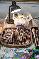 Wood Tray Of Medium Brushes